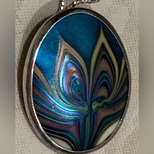 Vintage 1976 Orient & Flume Sterling Glass Pendant Necklace